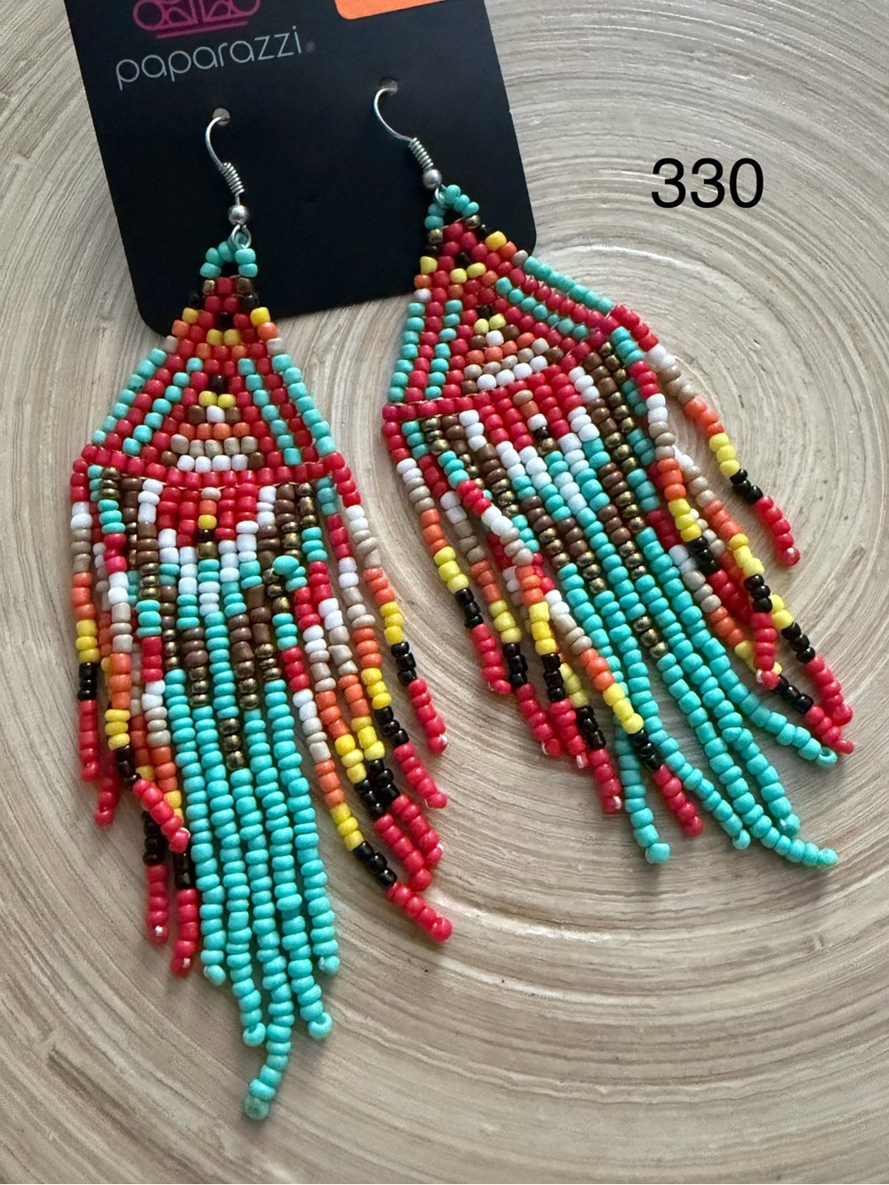 Paparazzi Turquoise Red Multi-Seed Bead Fringe Earrings